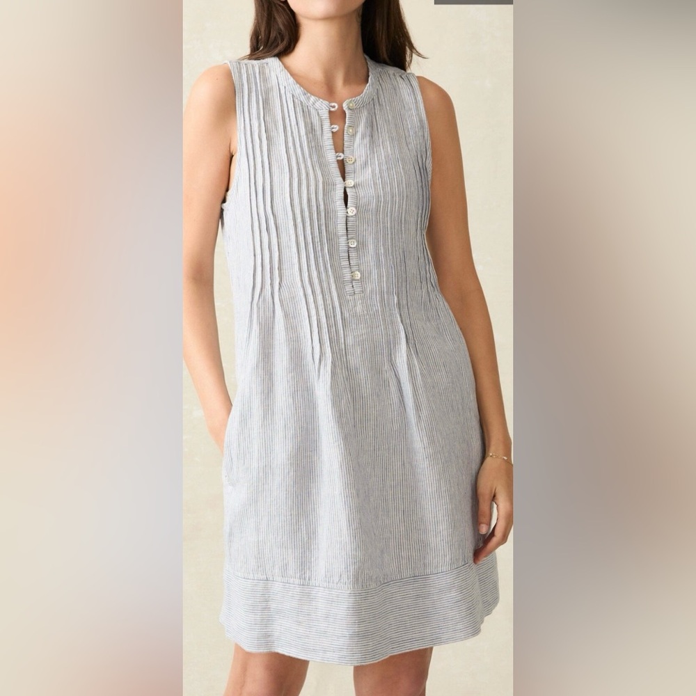 Faherty Blue Button-Front Midi Dress
